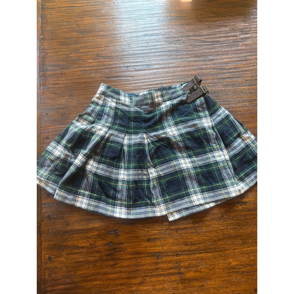 Polo Ralph Lauren Girls Plaid Pleated Kilt Wrap Skirt Size 10 Green Blue Buckle‎